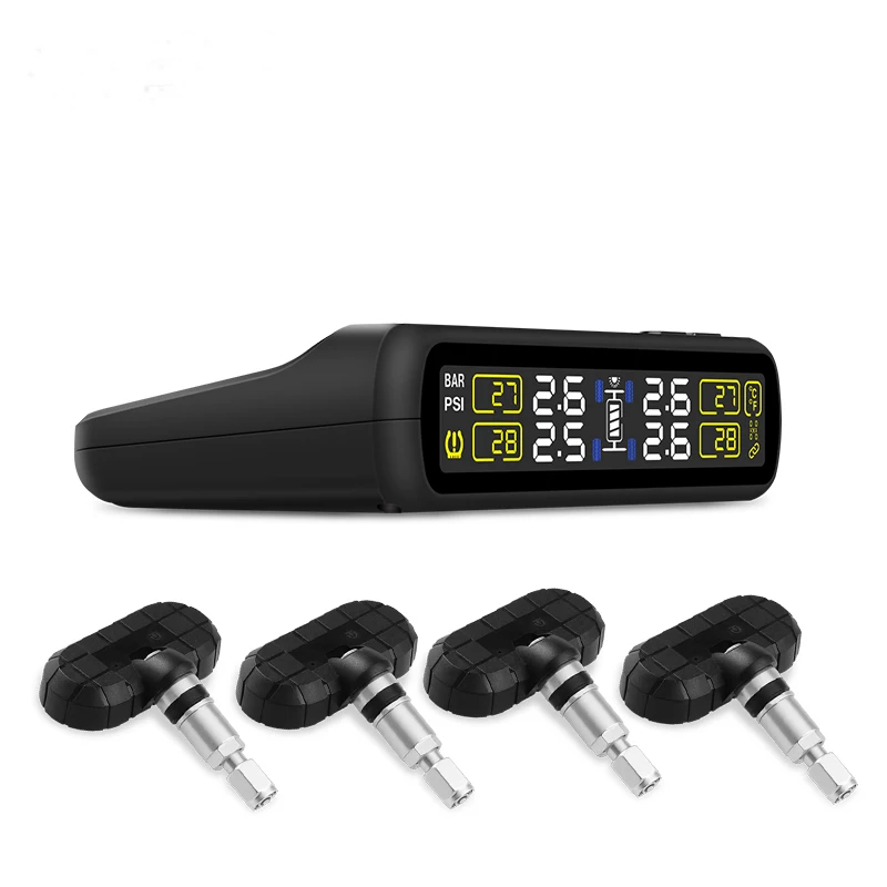 

T881B-NF+ Solar Powered TPMS Car Tire Pressure Monitor System Wireless 4 Internal Sensors Color Digital Screen