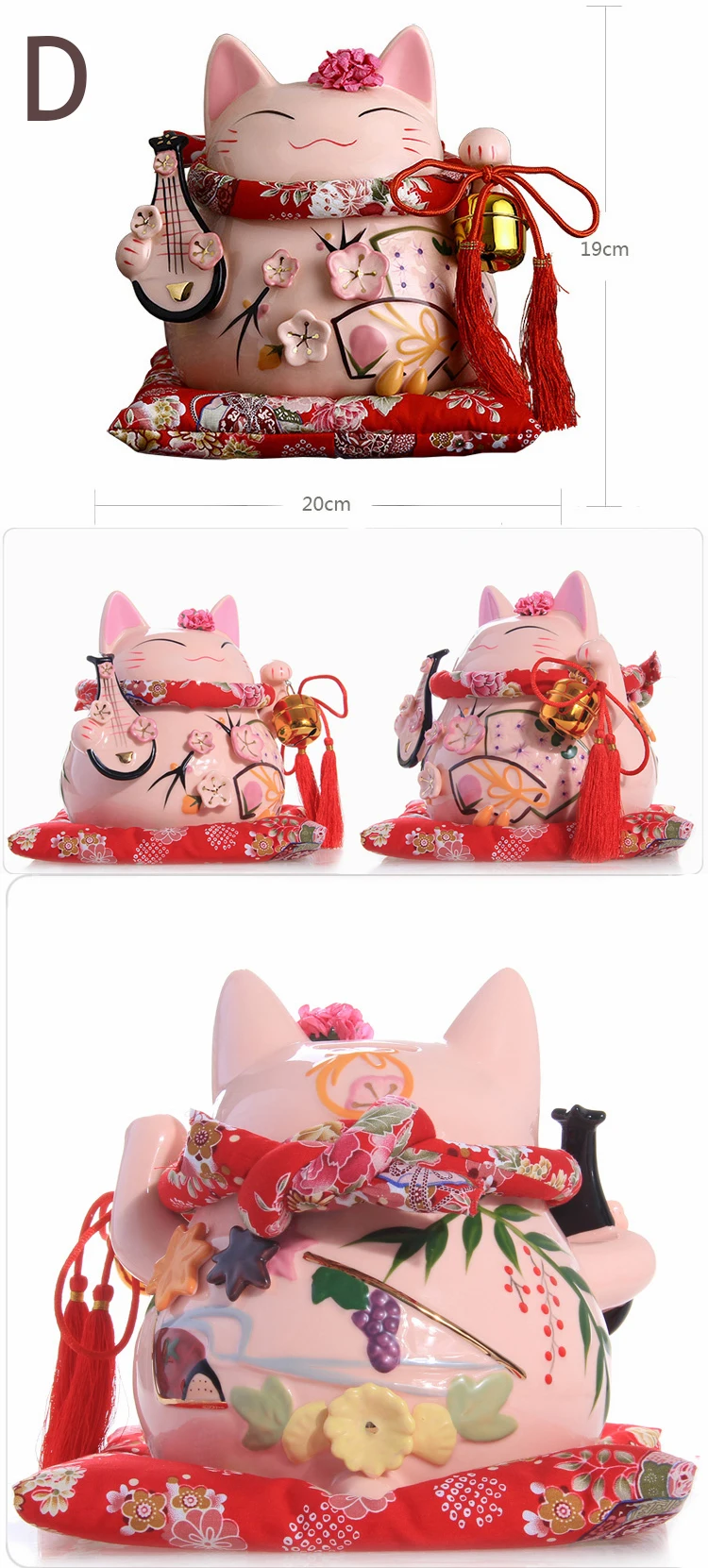8 дюймов керамика Maneki Neko орнамент розовый белый lute дизайн Lucky Cat Копилка фигурка домашний декор Фортуна кошка с колокольчиком