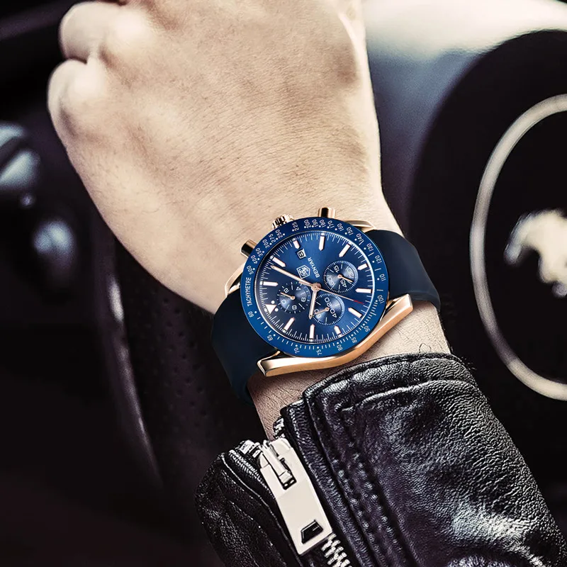 Часы мужские роскошные брендовые BENYAR мужские синие часы с силиконовым ремешком наручные часы Мужские часы с хронографом мужские часы Relogio Masculino