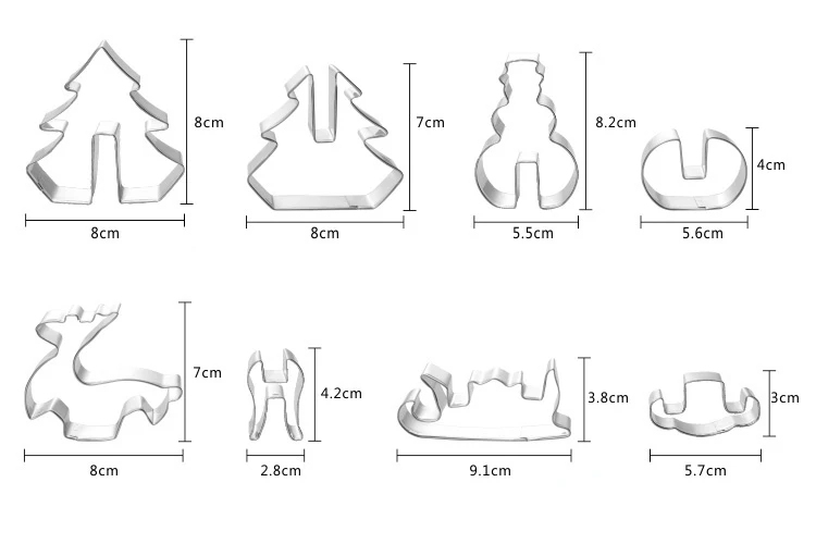 LMETJMA 8 шт./компл. 3D рождественского печенья набор из быстрорежущей инструментальной стали Нержавеющая сталь снеговика Рождественская елка форма для выпечки олень конфеты резак KC0178
