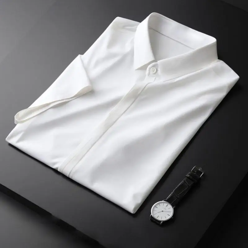 Minglu летние мужские рубашки для мальчиков Роскошный шелк ткань с коротким рукавом для мужчин плюс размеры 4xl высокое качество одноцветное цвет Slim Fit