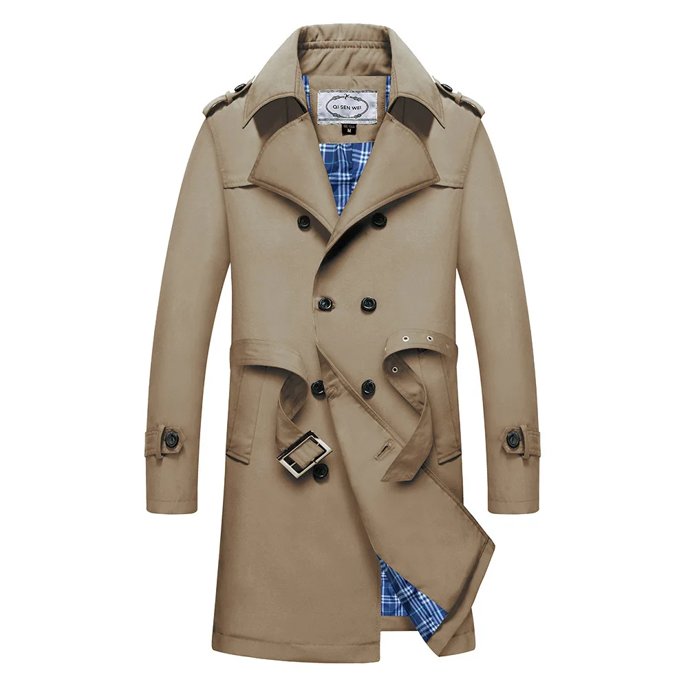 Meilleur 2019 nouveau Trench Coat hommes veste pardessus décontracté hommes coupe vent couleur unie x long hommes mode automne vestes