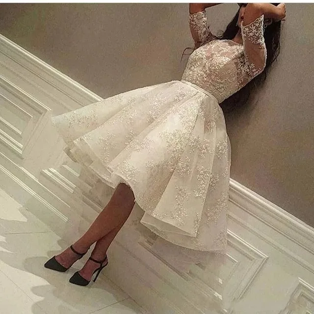 

Puffy Short Dress Ivory O Neck Appliqued Beaded Half Sleeve robe de bal Pleats Charming Party Dresses Girls Arabian Vestidos
