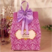 200 Unids/lote Nuevo Color Caramelo Caja del Favor de la Boda Caja Con Bowknot 6.5*3.5*10.5 CM Púrpura