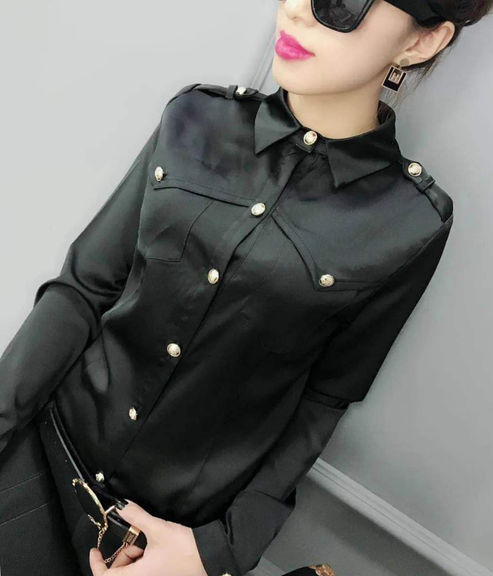 ladies black satin shirt
