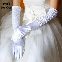 Топ Дешевые Свадебные перчатки пальцев складки белые длинные свадебные перчатки свадебные аксессуары