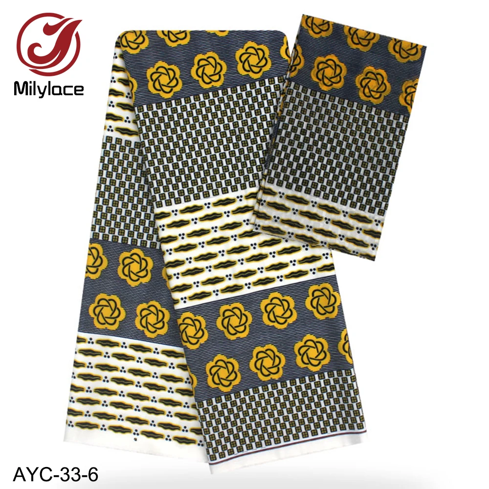 Milylace African printing satin fabric 4 yards+digital chiffon 2 yards wax for clothes AYC-33 | Дом и сад