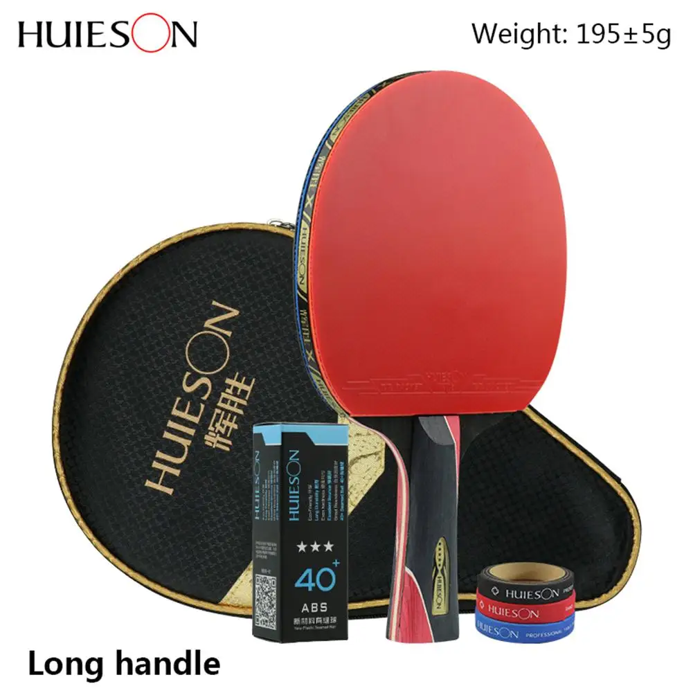 Huieson 5 ستار مضرب تنس طاولة ألياف الكربون مجموعة مزدوجة البثور في المطاط بينغ بونغ مضارب