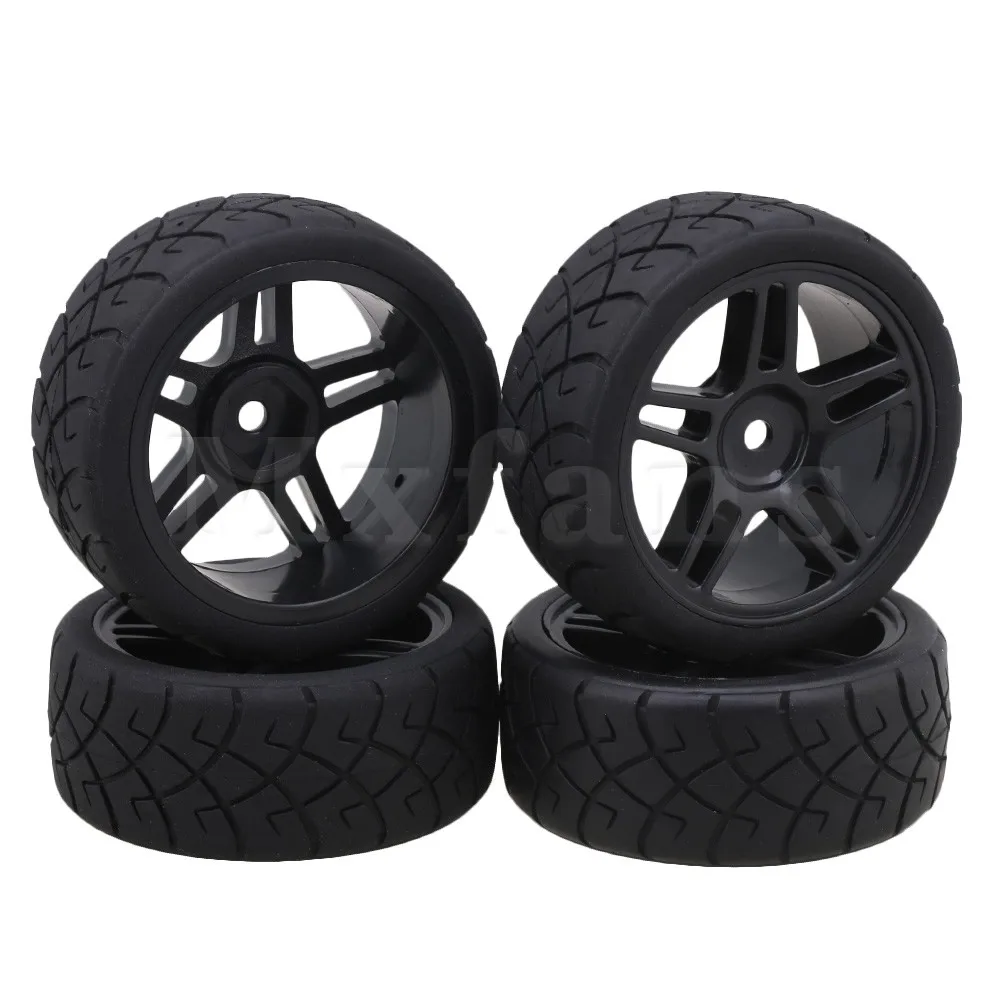 

Mxfans 12mm Adapter Pentagram Plastic Wheel Rims & Word X Pattern Tyre for RC1:10 On-Road Racing Car Rally Car Pack of 4