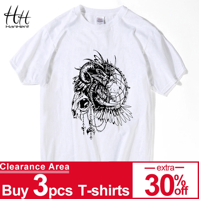 

HanHent King Men Hip Hop Skull Shirt Men Short Sleeve T-shirt Swag Rock Tshirt Homme Clothing White Tee shirts Black TH5259