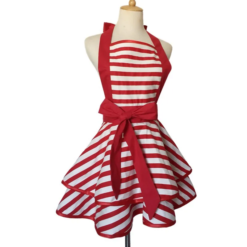 Women Apron with Extra Pocket Lovely Retro Cotton Cooking Polka Dot Valentine’s Day Apron Dress Gift