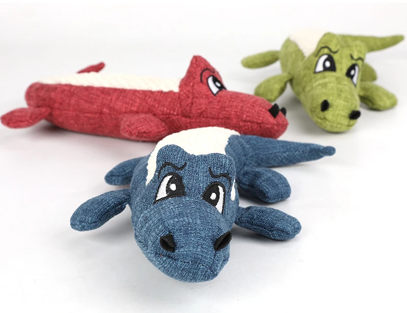 Cartoon Crocodile Linen Dog Toy Bite Resistance Soft Plush Pet Teeth Cleaning Chew Toy Interactive Puppy Cat Squeak Sound Toys