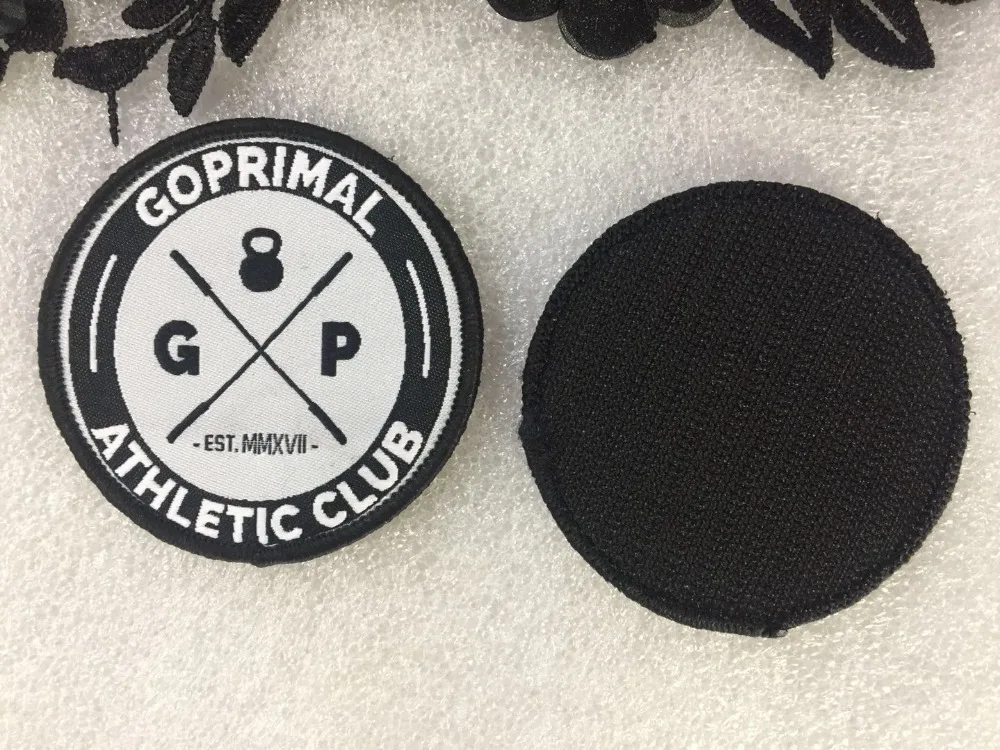 

Custom Logo woven patches hook and loop badges Merrow Border Clothing patches High Quality Woven labels for Clothes bags caps