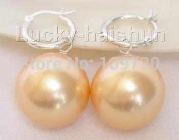 

ry00386 AAA Dangle big 18mm golden yellow round sea shell pearls earring 925sc