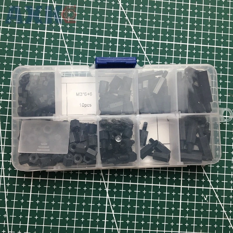 

AXK 180pcs M3 Nylon Black Hex M-F Spacers/ Screws/ Nuts Assorted Kit Standoff