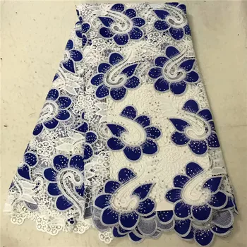 

High Quality African Lace Fabrics royalblue+white African Mesh Cord Lace Factory Price Guipure Lace Fabrics For Wedding nly73-39
