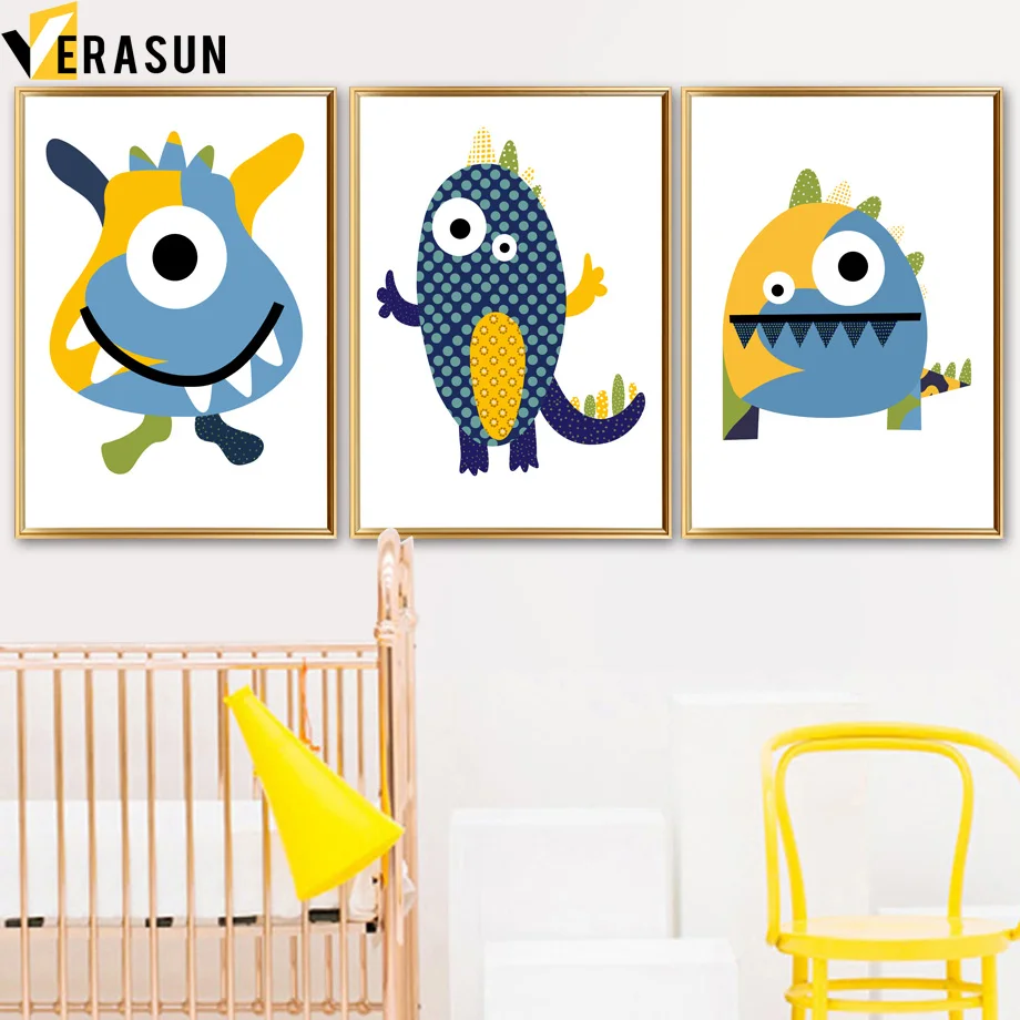 Cartoon Little Monster Wall Art Canvas Posters And Prints