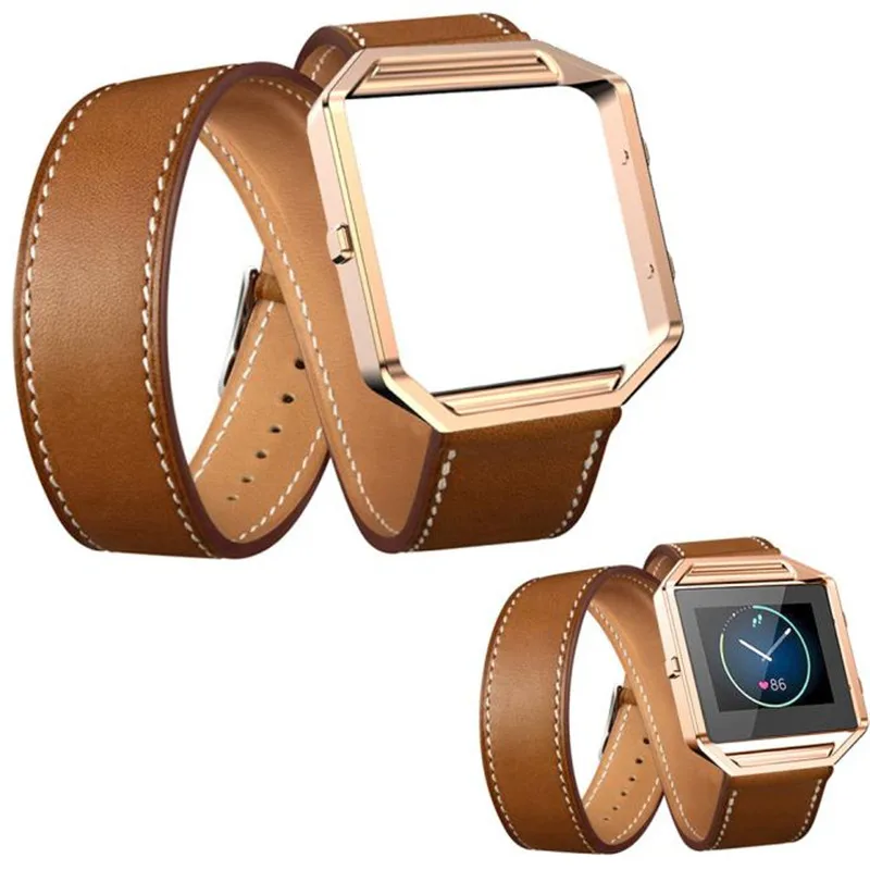 

Watch Accessories For Wome Men Watch PU Leather Double Ring Watch Band Wrist Strap + Metal Frame For Fitbit Blaze Smart Watch