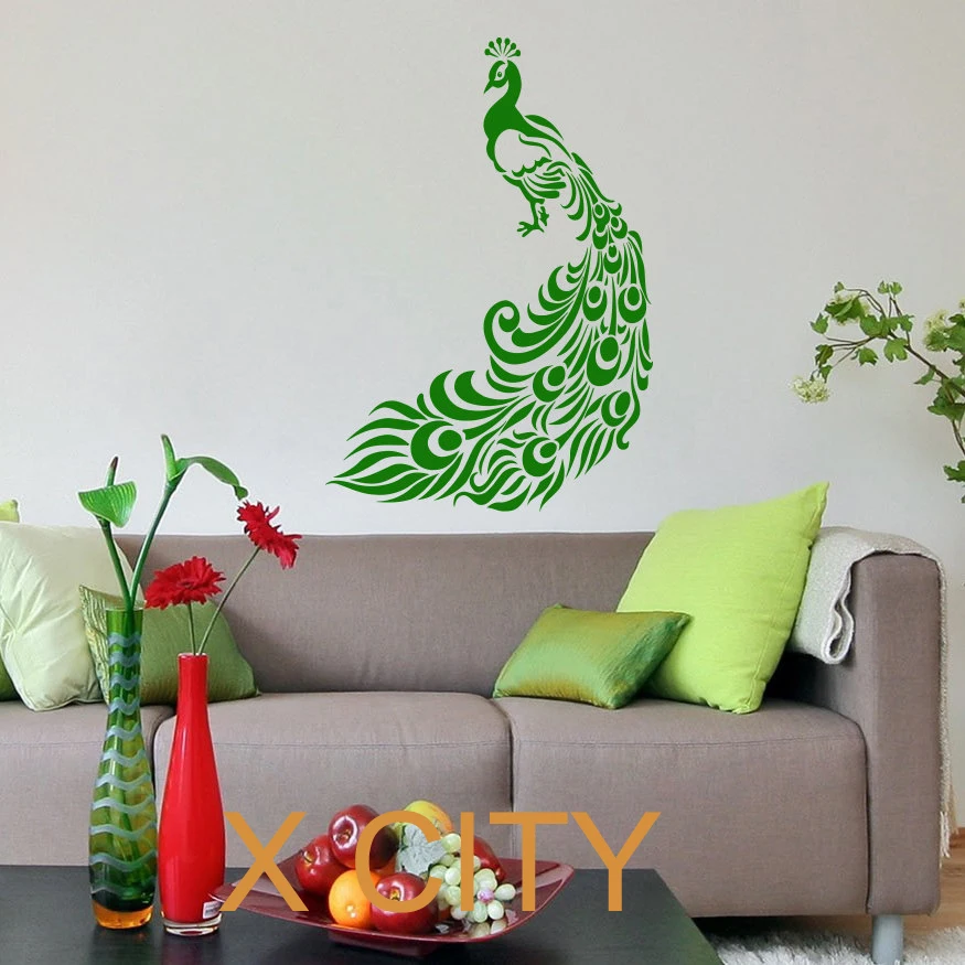 Us 13 49 25 Off Peacock Peafowl Bird Wall Art Sticker Mural Vinyl Cut Transfer Decal Home Bedroom Decor 56 X 90 Cm In Wall Stickers From Home