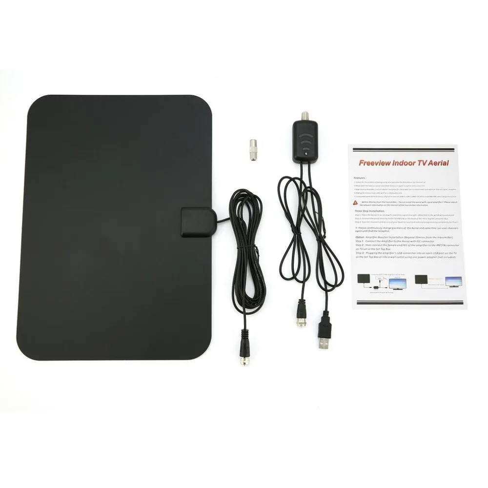 

80miles Reception Range Freeview Indoor Aerial HD Digital Television Rectangle Antenna with HDTV022 Amplifier Booster drop ship