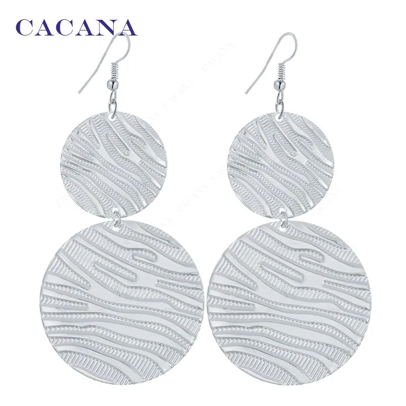 CACANA Dangle Long Earrings For Women Double Round With Watermark Bijouterie Hot Sale No.A291 A292