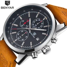 Watch Men Top brand Luxury Benyar Sport Quartz wristwatch clock Mens Watches Leather Business Waterproof watch Relogio Masculino benyar chronograph sport mens watches top brand luxury quartz watch clock all pointers work waterproof business watch by 5102m