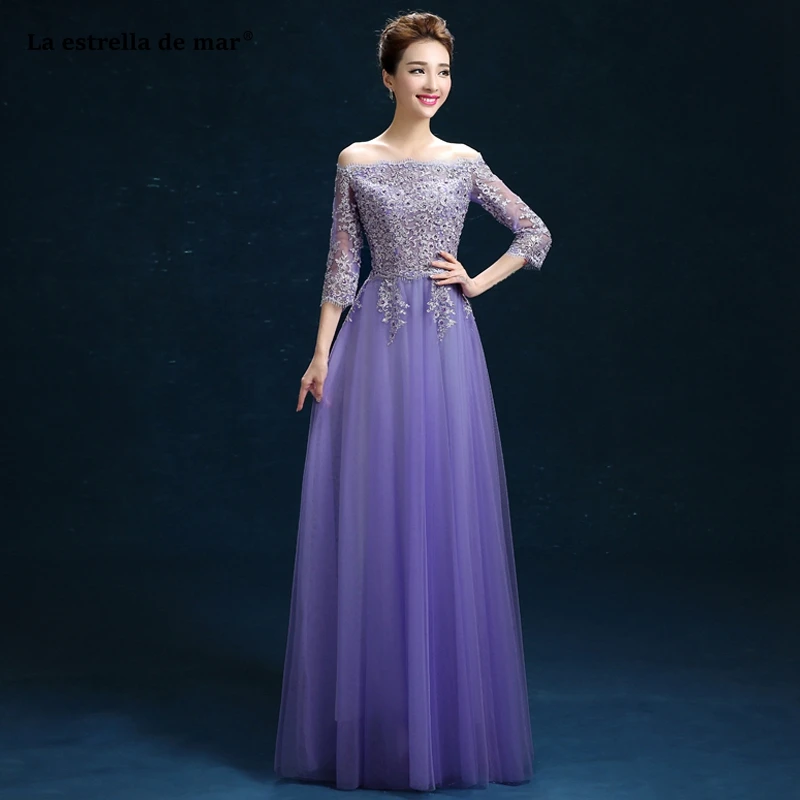 Robe demoiselle d'honneur2019 носки-башмачки с v-образным вырезом печати длинный рукав с бисером линия Сиреневый vestido madrinha длинные Свадебная вечеринка платье