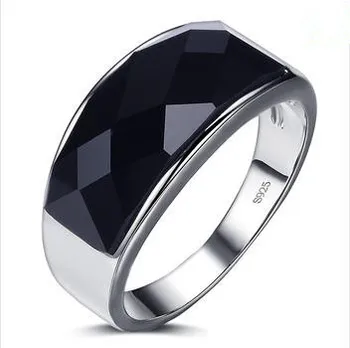 

New arrival high quality black gem stone 925 sterling silver men finger rings wedding ring for man jewelry wholesale gift