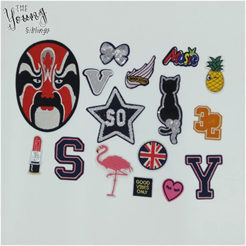

Fashion Pattern Hot melt Adhesive Applique Embroidery Patches Stripes DIY Decoration Badges Accessory patch 1pcs sell C847-C884