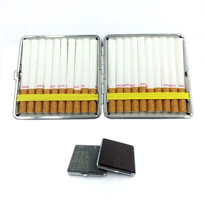 

Cigarette Accessories Tobacco Storage Box Pocket 20 Cigarettes Cigar Holder Box Metal Leather Ultra-thin Cigarette Case