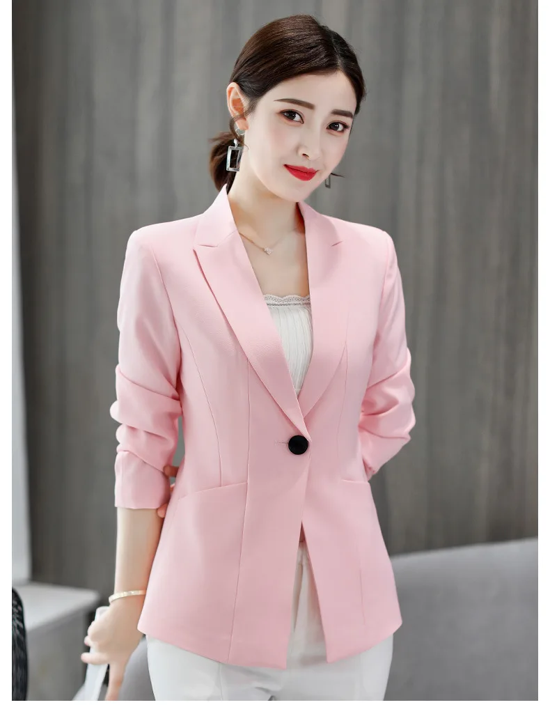 Осень для женщин Блейзер Куртка 2019 Твердые одной кнопки OL Slim Fit черный, розовый куртки весна женский костюм Пиджаки для Mujer Feminino
