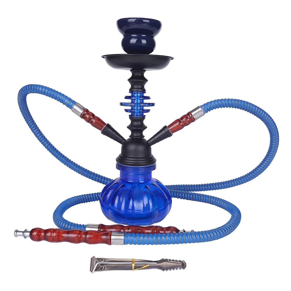 

Double Hose Hookah Set Nargile Shisha Pipe with Ceramic Flavors Bowl Metal Charcoal Tongs Chicha Narguile Accessories