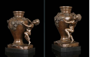

Art Deco Sculpture Flower Vase Grape With Naked Boy Bronze Statue