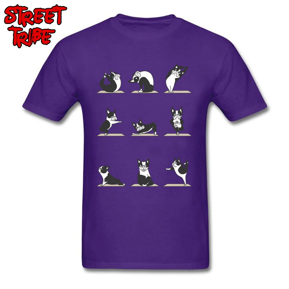 NormalSummer Short Sleeve Tops Shirts Lovers Day On Sale O Neck Pure Cotton Tops Shirts Men Top T-shirts Boston Terriers Yoga Boston Terriers Yoga purple