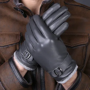 

New Designer Luxury Men Gloves Drive 100% real Genuine Leather Sheepskin Mittens Warm Winter Gloves for fashion Male Glove luvas