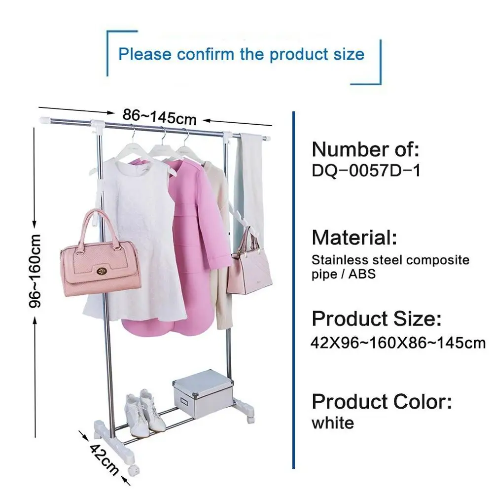 Регулируемая одинарная стойка для одежды прокатки одежды подвесной способ сушки с крючками DQ0057A/D/E - Цвет: Pole Retractable