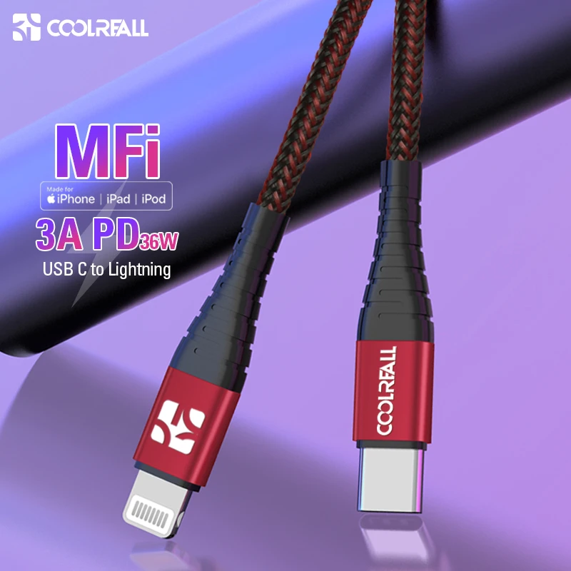 Coolreall 36 W MFi معتمد USB C إلى البرق PD سريع شحن نوع C الحبل ل فون X ماكس XS XR 8 زائد باد برو شاحن صغير