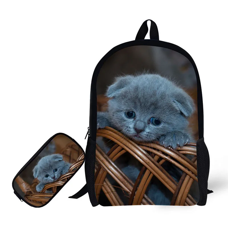 

Children School Bags Pencil Case for Boys Girls Combination Cat Printing School Backpack +Pencil Bag Schoolbag