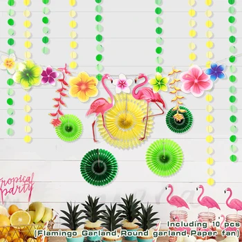 

Flamingos Leaves Spring Theme Party Decor Swirls Paper Circle Garland Folding Fan Birthday Wedding Jungle Party Decoration