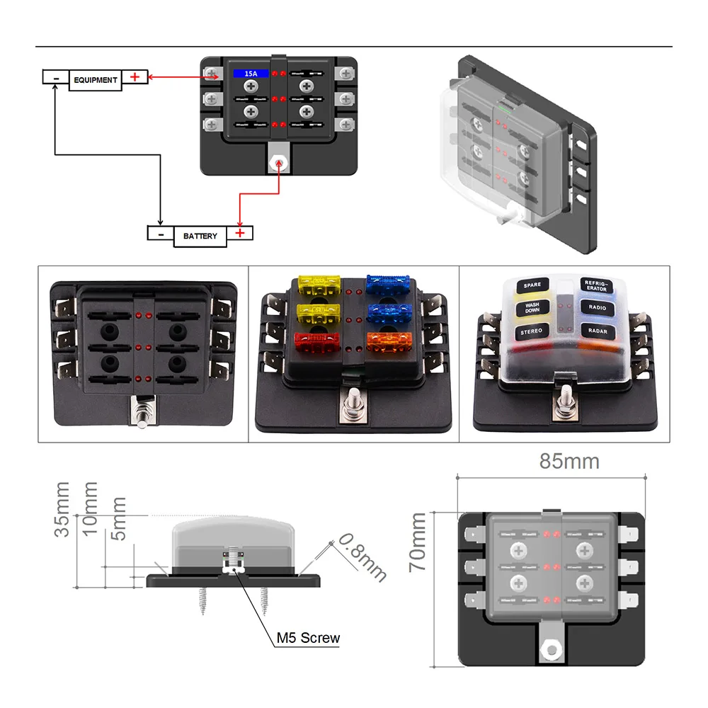 12V 24V 6 Way Blade держатель коробки предохранителей с светодиодный Предупреждение льный светильник комплект для автомобиля лодка морской Trike