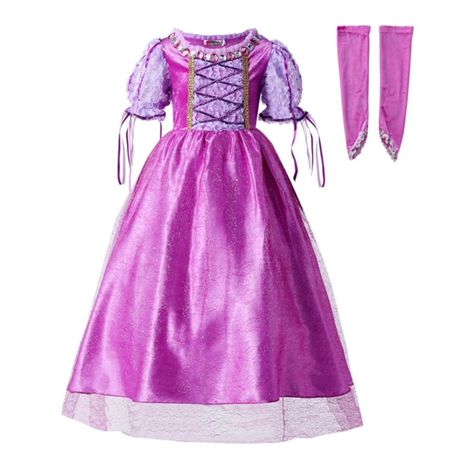 Kinder Mädchen Aurora Rapunzel Prinzessin Kleid Tüll Partykleid Cosplay Kostüm