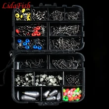 177 шт. рыболовные аксессуары крючки Вертлюги Вес рыболовные стопоры для грузил разъемы блестки приманки для рыб коробка