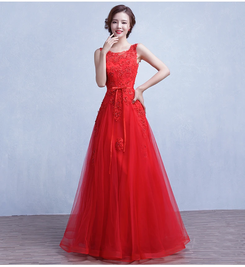 Luxury bright red Long 3D flower and beading Evening Dress Double O Neck Cheap wedding party Gown Sleeveless Prom Party Dresses Luxury bright red Long 3D flower and beading Evening Dress Double O Neck Cheap wedding party Gown Sleeveless Prom Party Dresses