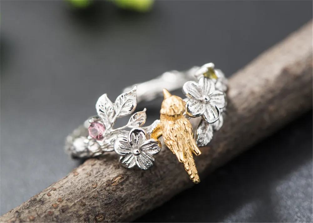 Подлинные 925 пробы серебряные кольца в китайском стиле с перегородчатой птицей Женские винтажные Открытые Кольца модные ювелирные изделия для женщин