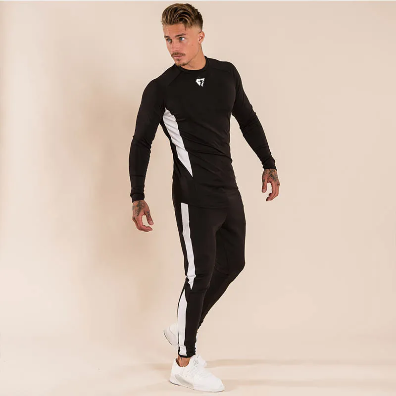 2019 Autumn Mens Tracksuit Sports Clothing Running Set Gyms long Sleeve T Shirt+Pants Men Sport Wear Fitness Clothing Sets