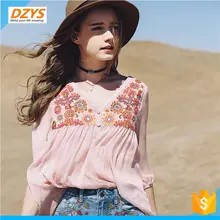 AS-WH Лето Новое искусство Вышивка v-образный вырез качели топ открытый рукав одежда