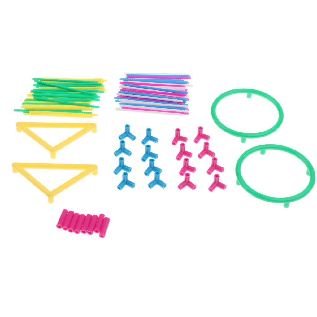 Pack of 128 Plastic Geometric Building Blocks, Connecting Toy, Math Teaching Tool for Kids Toddlers