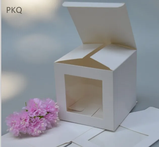 

5pcs/lot Small Kraft paper box,white cardboard candy box with window,square craft gift box,party jewelry packaging box 3 size