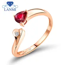 Special Design Pear Cut Natural Ruby Engagement Rings Solid 18K Rose Gold Diamond Jewelry for Ladies Loving Gift