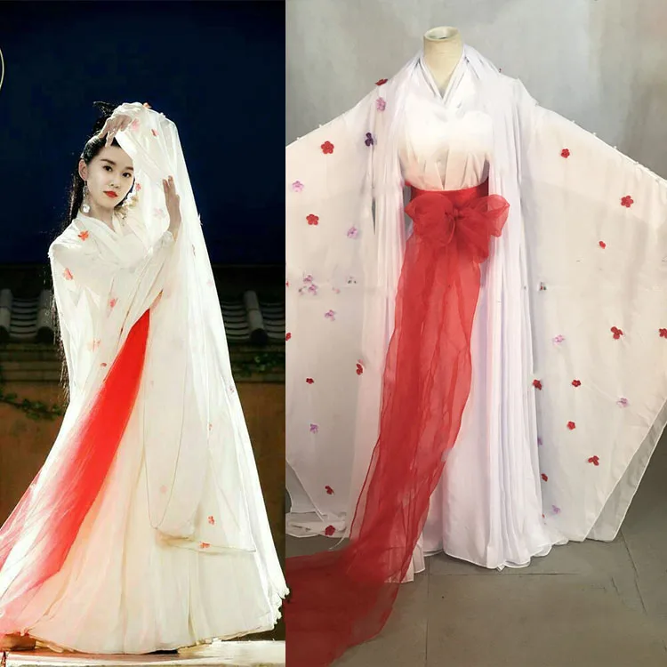 Фэн Цин Чэнь белый костюм феи с красными цветами Hanfu новейшая телевизионная игра